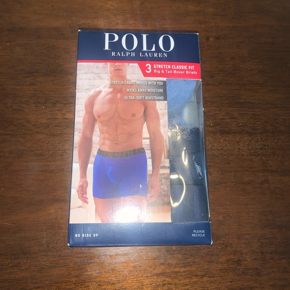 Polo Ralph Lauren NWXBP3 Big & Tall Stretch Classic Boxer Briefs 1X 3 Pack Blue